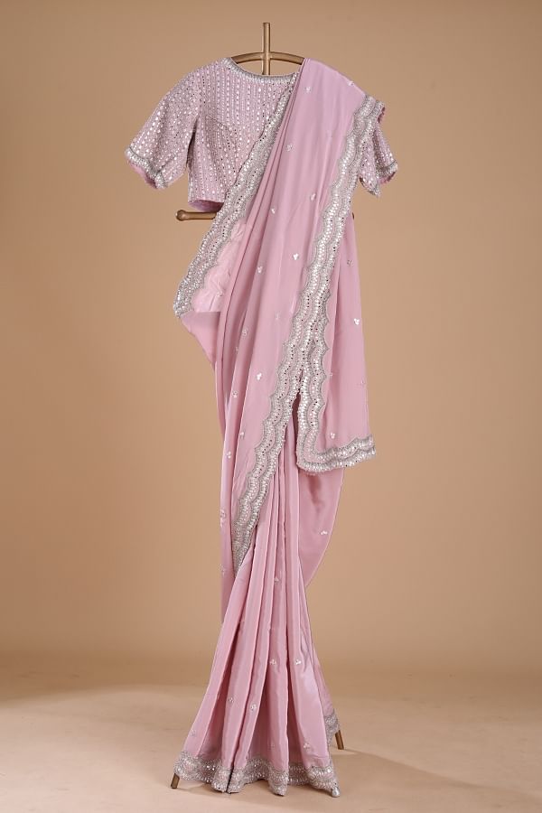 Mauve Pink Layered Ghagara Saree – Easestudio