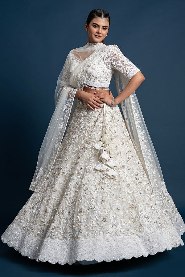 White Engagement Sequin & Bead work Lehenga: Bridal Reception Outfit |  Indian wedding outfits, Indian wedding wear, Bridal outfits