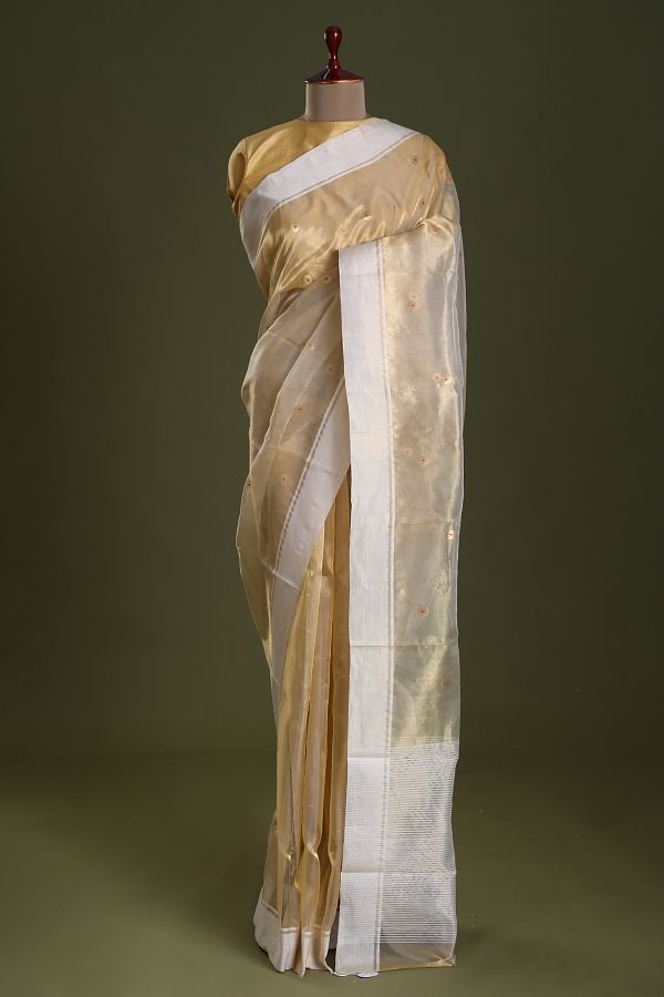 Buy Brown Pure Chanderi Tissue Saree by Designer TATWAMM BY ABHISHEK &  VINITA Online at Ogaan.com