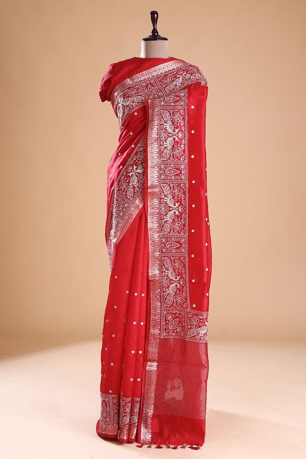 Crimson Red Banarasi Silk Saree