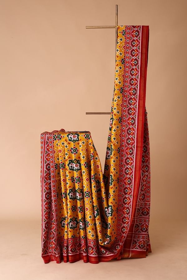 Handwoven Hathi Savari Semi Patan Patola Silk Saree - Seerat