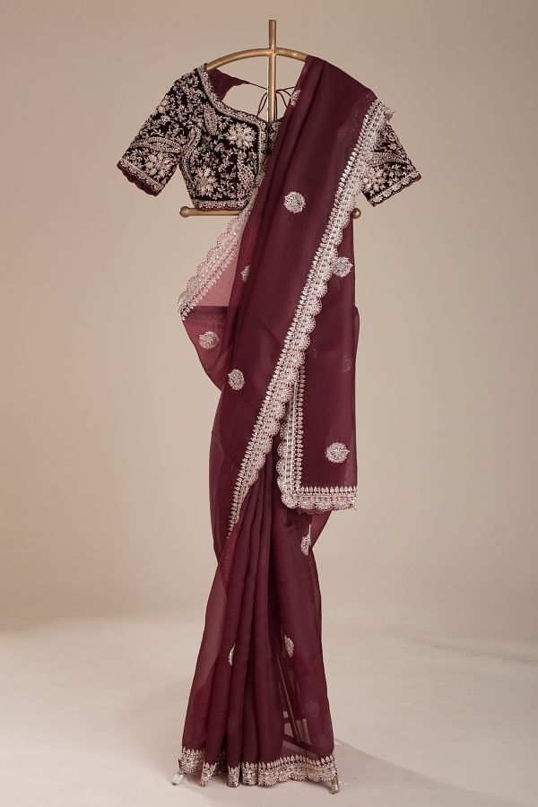 Coffee Brown Pure Banarasi Khaddi Crepe Silk Saree - Aura Benaras