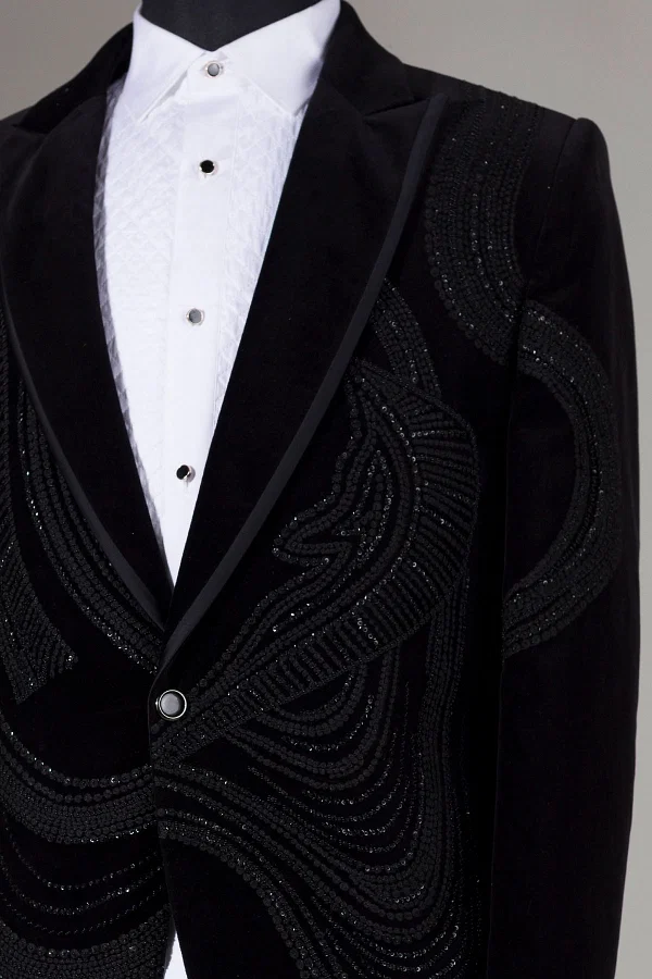Classic Black Tuxedo With Sequins Hand Embroidery