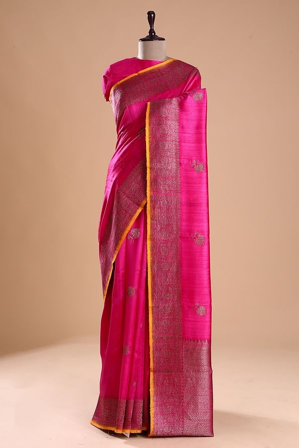 Fuchsia Pink Colour woven Silk Saree