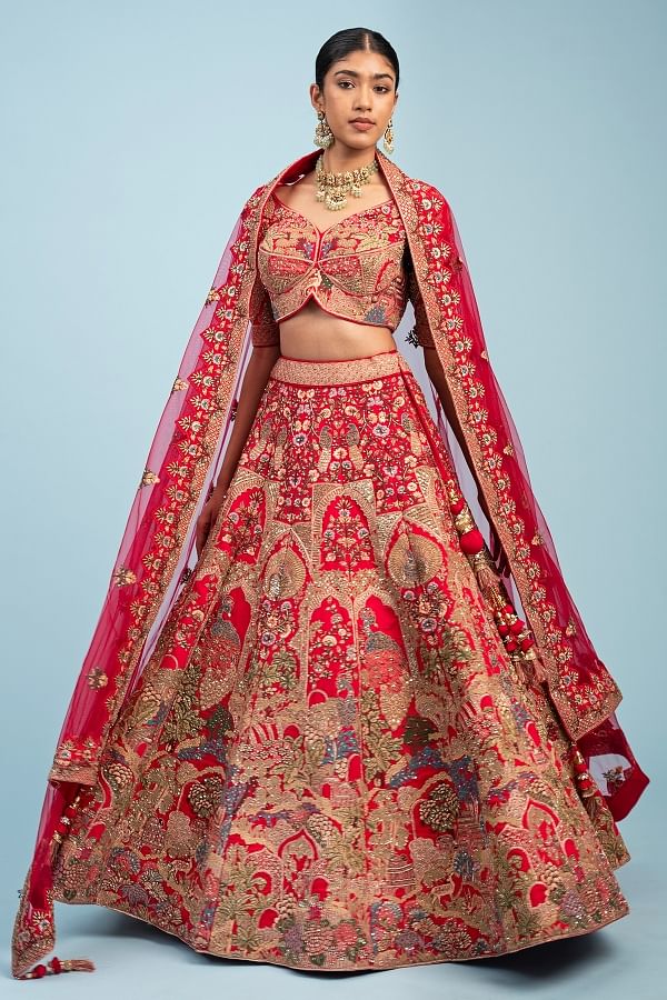 Buy Green Brocade Embroidered Applique And Thread Work Bridal Lehenga Set  For Women by Shyam Narayan Prasad Online at Aza Fashions.