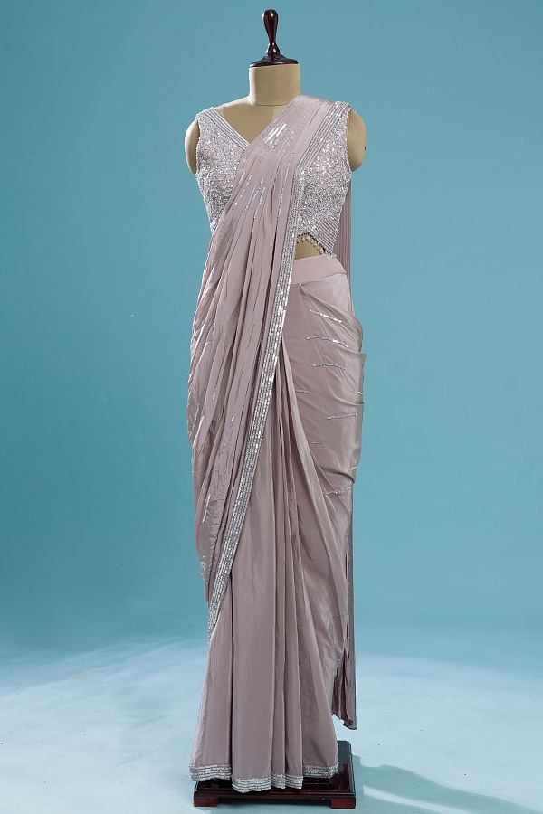 Buy Shimmer Lycra Saree In Dusty Pink Colour Online - SARV03184