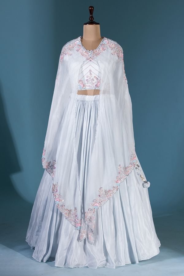Buy Women White Embroidered Lehenga Set With Blouse And Dupatta - Feed Luxe  Lehenga - Indya