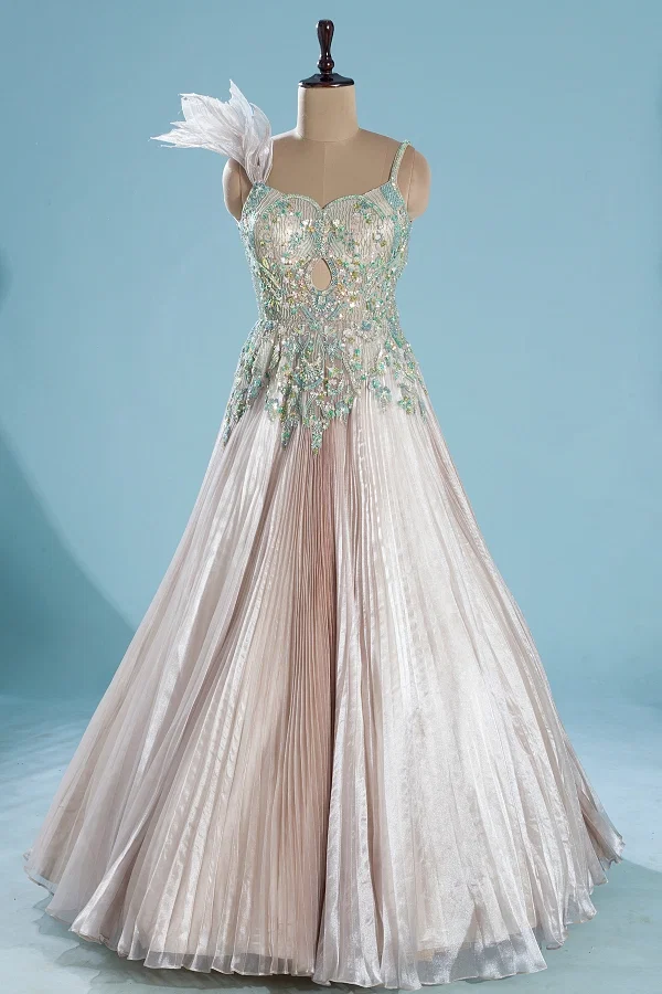 Buy Splendorous Peach Georgette Floor Length Anarkali Gown online -  Looksgud.in | Gowns dresses, Designer gowns, Gowns