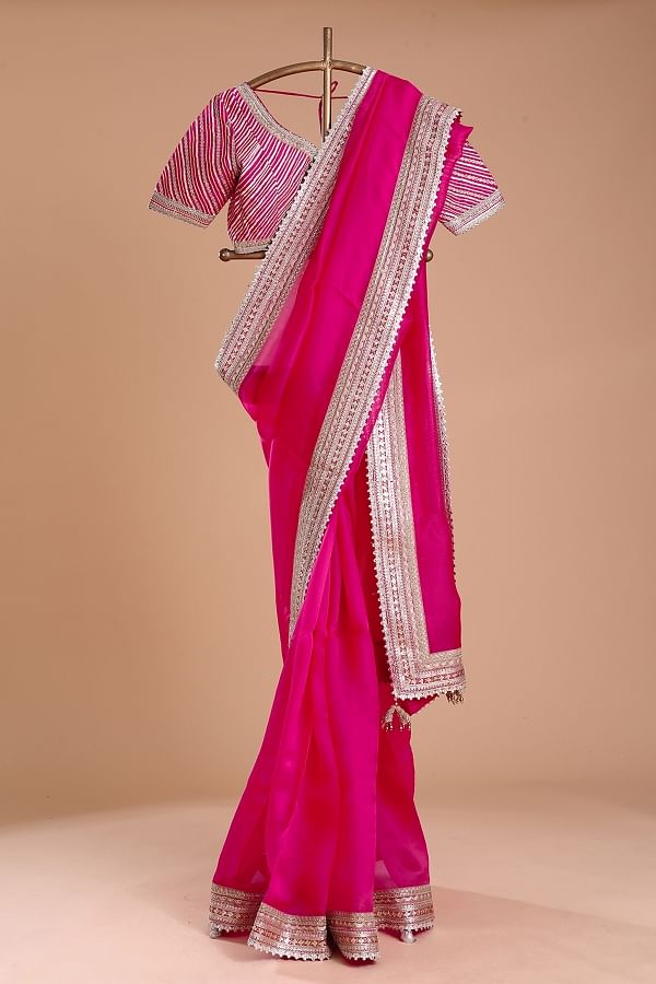 Buy Onion Pink Sequins Embroidered Lycra Saree Online