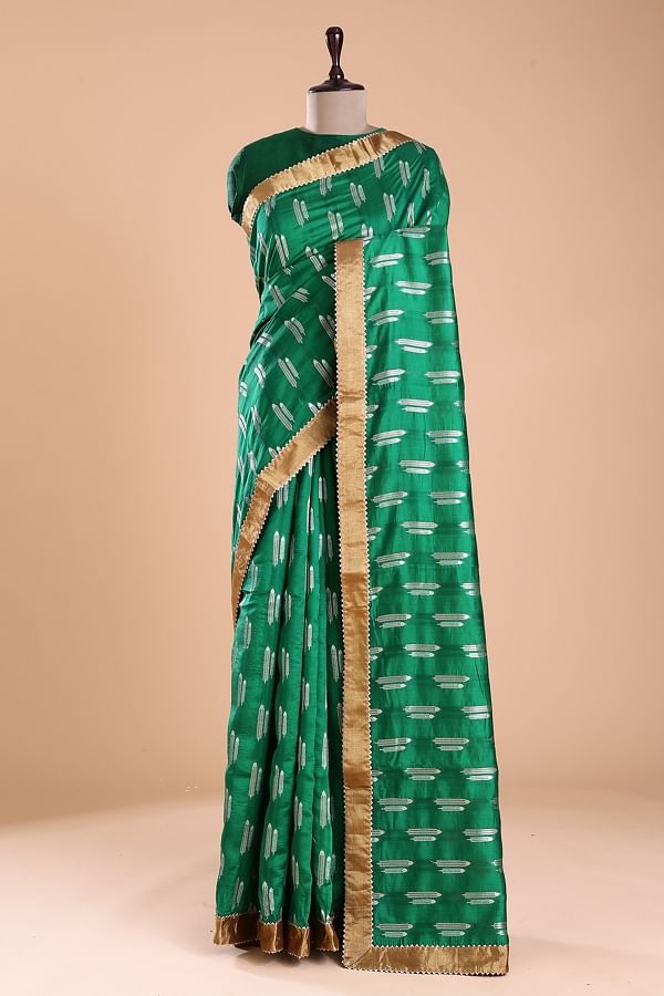 Gray color pure tussar silk saree with woven design