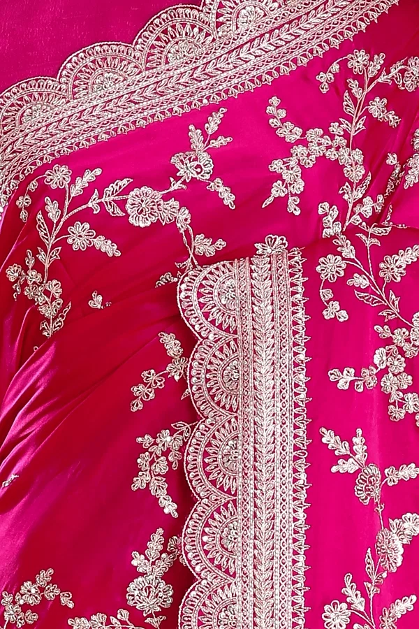 Rani Pink Saree In Stones And Cut Dana Embroidery