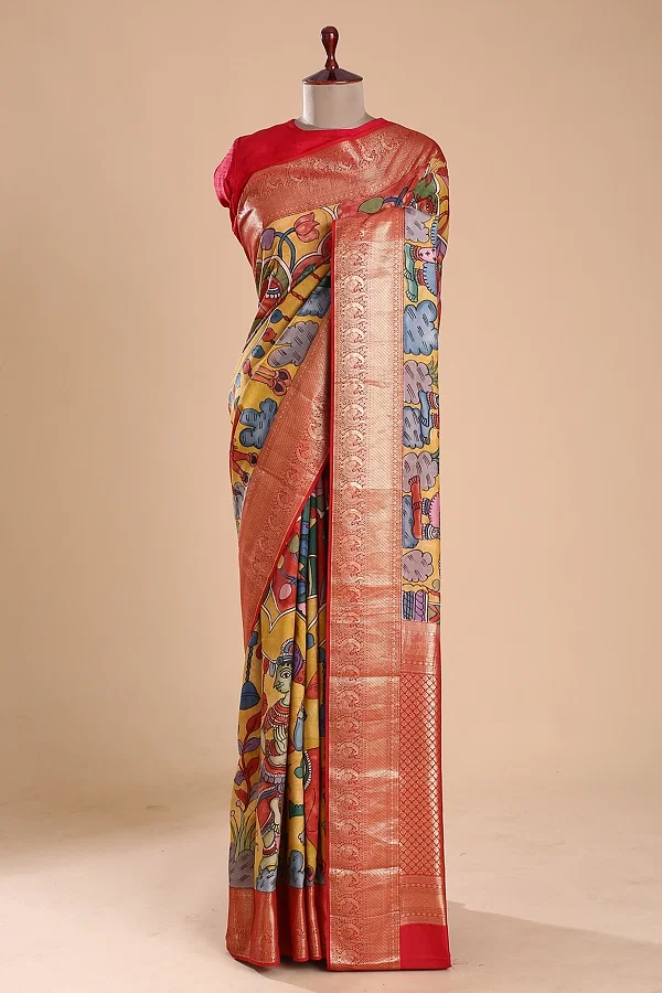Beige & Pink Coloured Soft Cotton with Copper Border & Weaving Kalamka –  Royskart