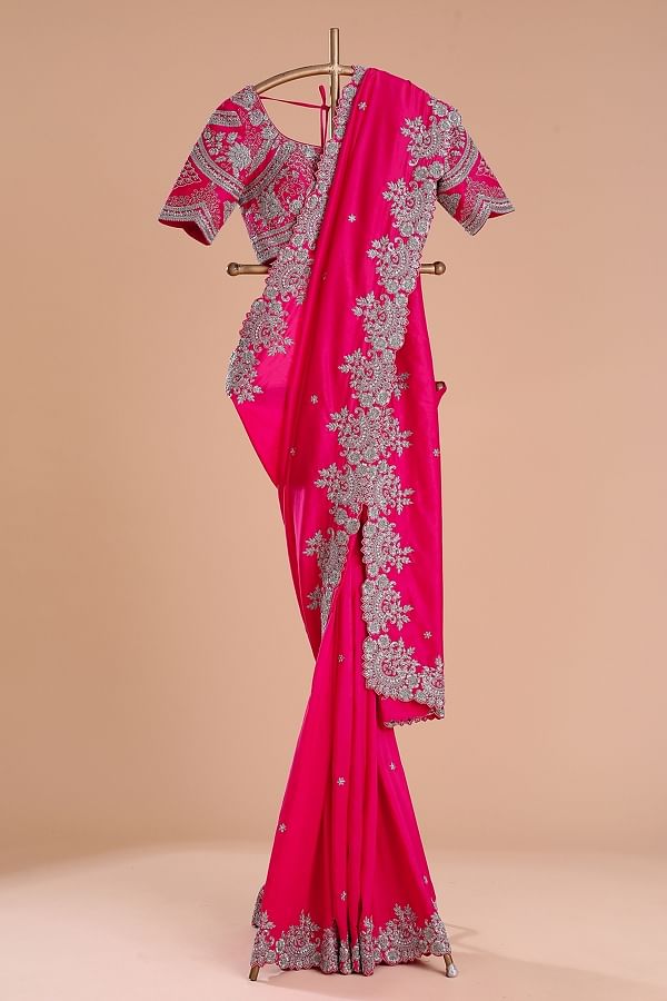 Pastel Pink Blouse and Iris Purple Saree With Zardosi Embroidery – Khushboo  Baheti