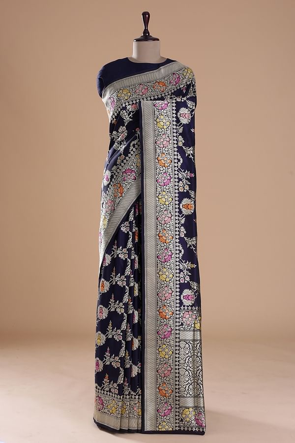 Buy Blue Cotton Silk Printed Abstract Bird And Tile & Saree Dress For Women  by Saaksha & Kinni Online at Aza Fashions.
