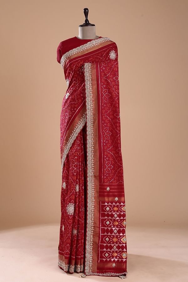 Saree | Buy Yellow And Pink Traditional Embroidered Banarasi Silk Saree