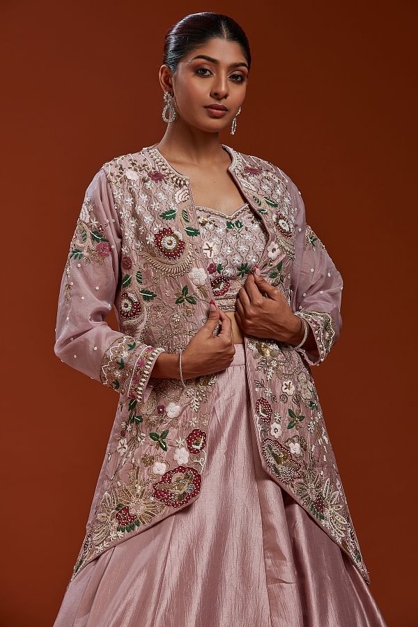 Lehenga choli with long jacket with price store