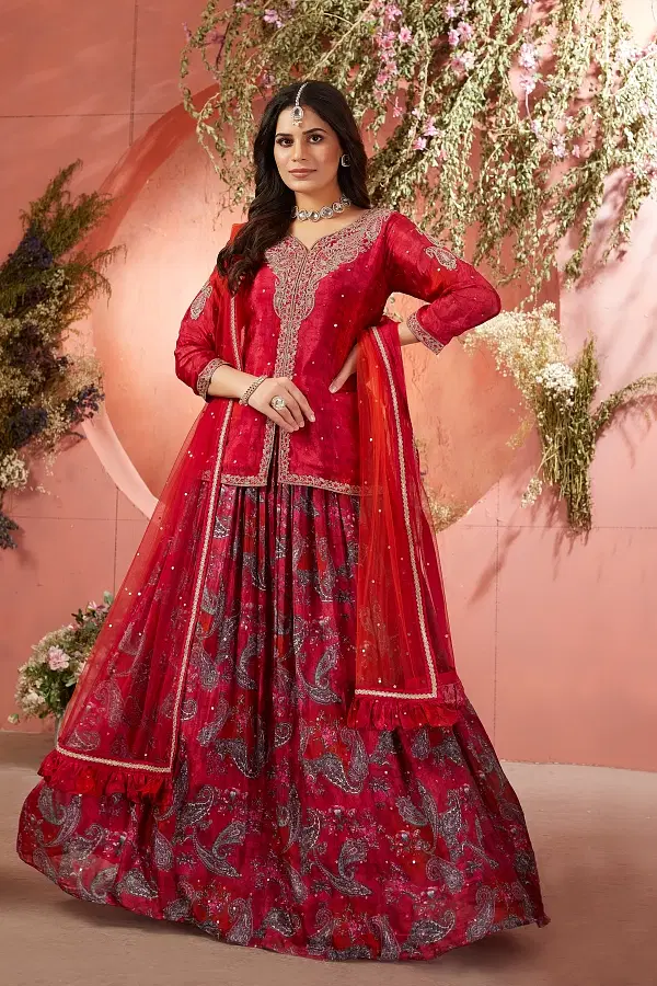 Red lehenga party wear hot sale