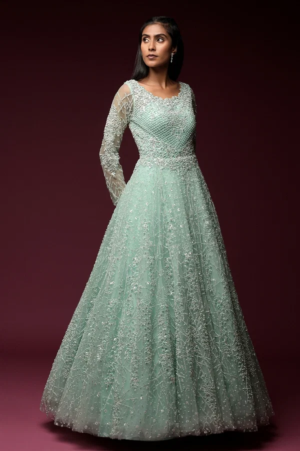 Sea-Green Colored Gown – Mayju Boutique