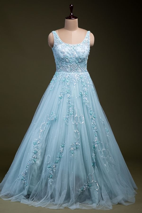 Fairy Off the Shoulder Pastel Blue Floral Prom Party Evening Dress –  FloraShe