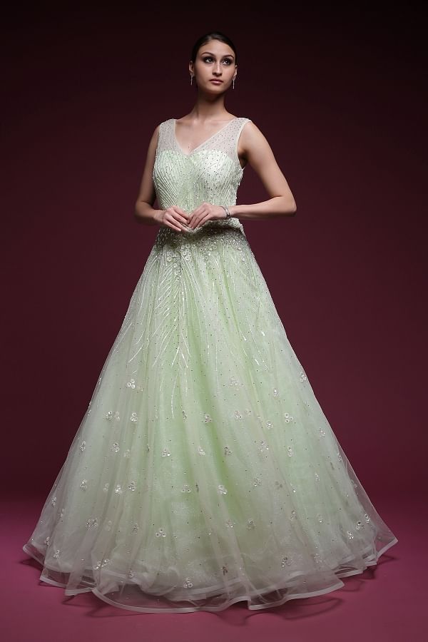 Seafoam green evening gowns hot sale