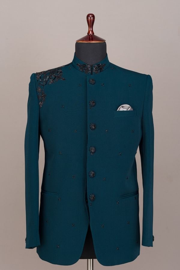 Sea Green Readymade Printed Bandhgala Jodhpuri Suit Latest 897MW02