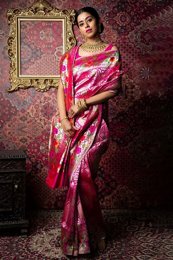 Fancy banarasi soft silk party wear saree with unstitched blouse wine –  Ethnicgarment