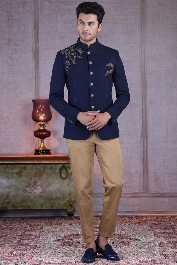 Blue jodhpuri discount suit with shoes
