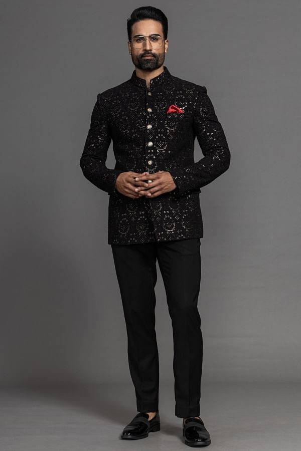 Mens Function Wear Fancy Fabric Wine Color Jodhpuri Suit