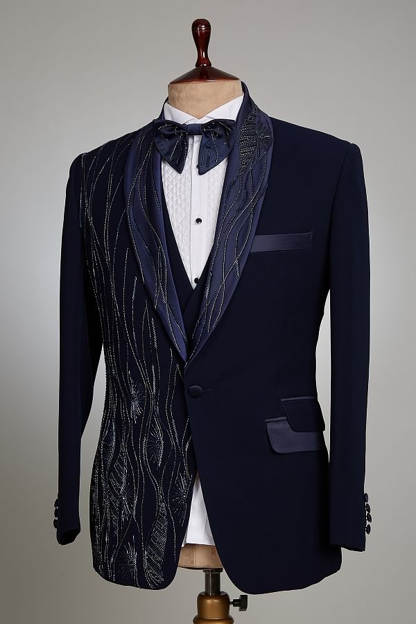 Buy Black Bead Embroidered Italian Tuxedo Suit Online Samyakk