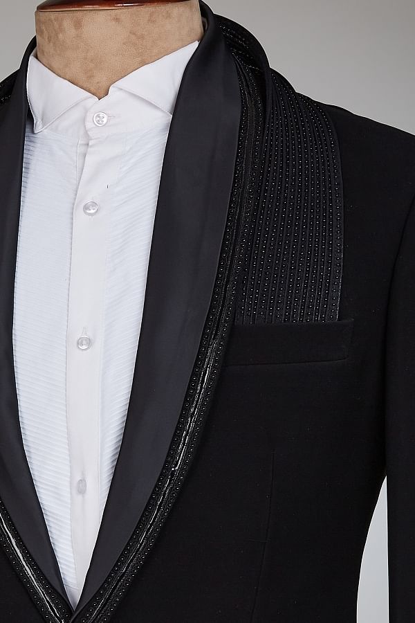 Buy Black Bead Embroidered Italian Tuxedo Suit Online Samyakk