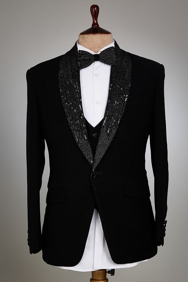 Italian Black Tweed Suit – StudioSuits