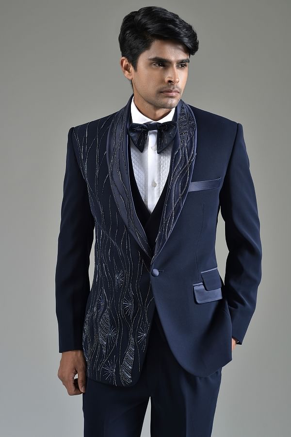 Buy Black Bead Embroidered Italian Tuxedo Suit Online Samyakk