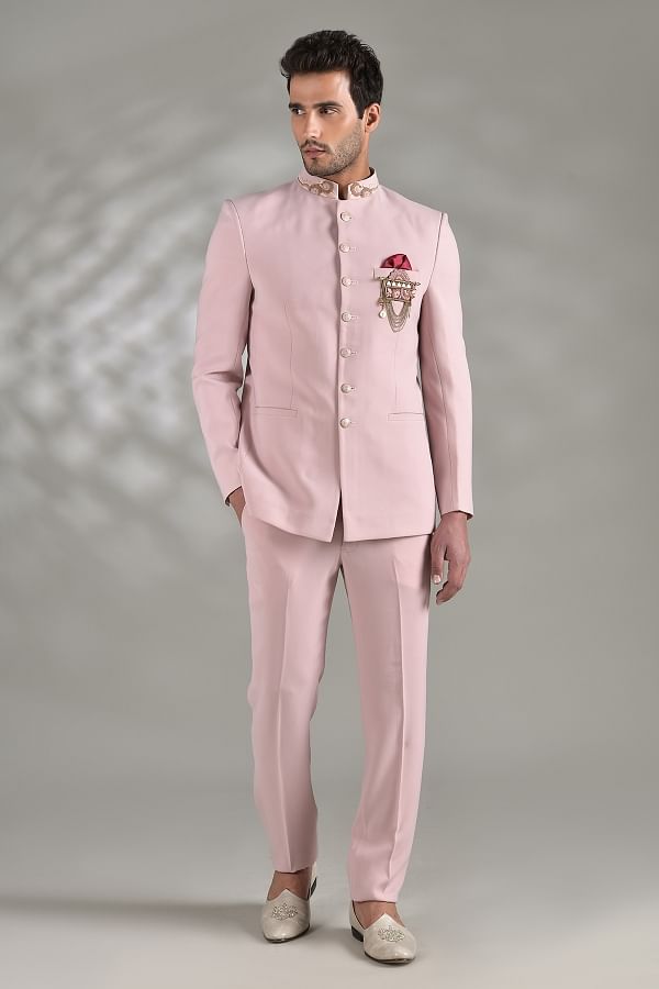 INMONARCH Pink Mens Jodhpuri Suit with Fashionable Nehru Collar Jacket  JO21002R34 34 Regular Blushing Pink at Amazon Men's Clothing store