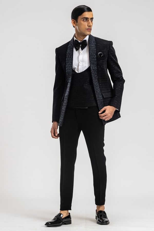 Black Full Embroidered Designer Tuxedo Suit – Bonsoir