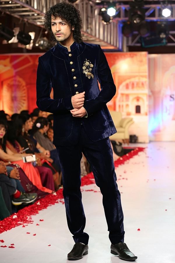 Blue velvet jodhpuri clearance suit