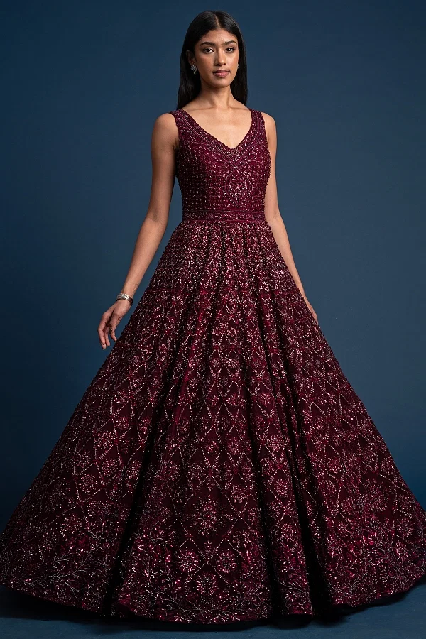 Wine red colour gown top